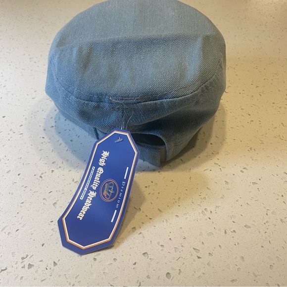 Cross Bling Denim Conductor Engineer Cap Hat Light Wash Denim Black NWT - Picture 3 of 5